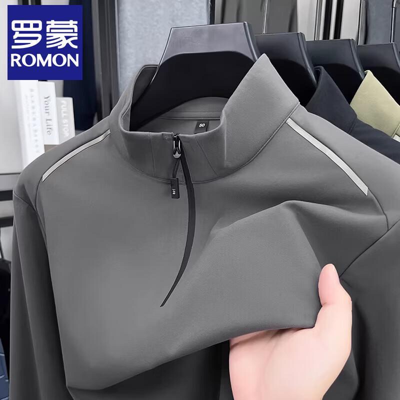 Romon Men s Casual Long Sleeve Stand Collar Top M
