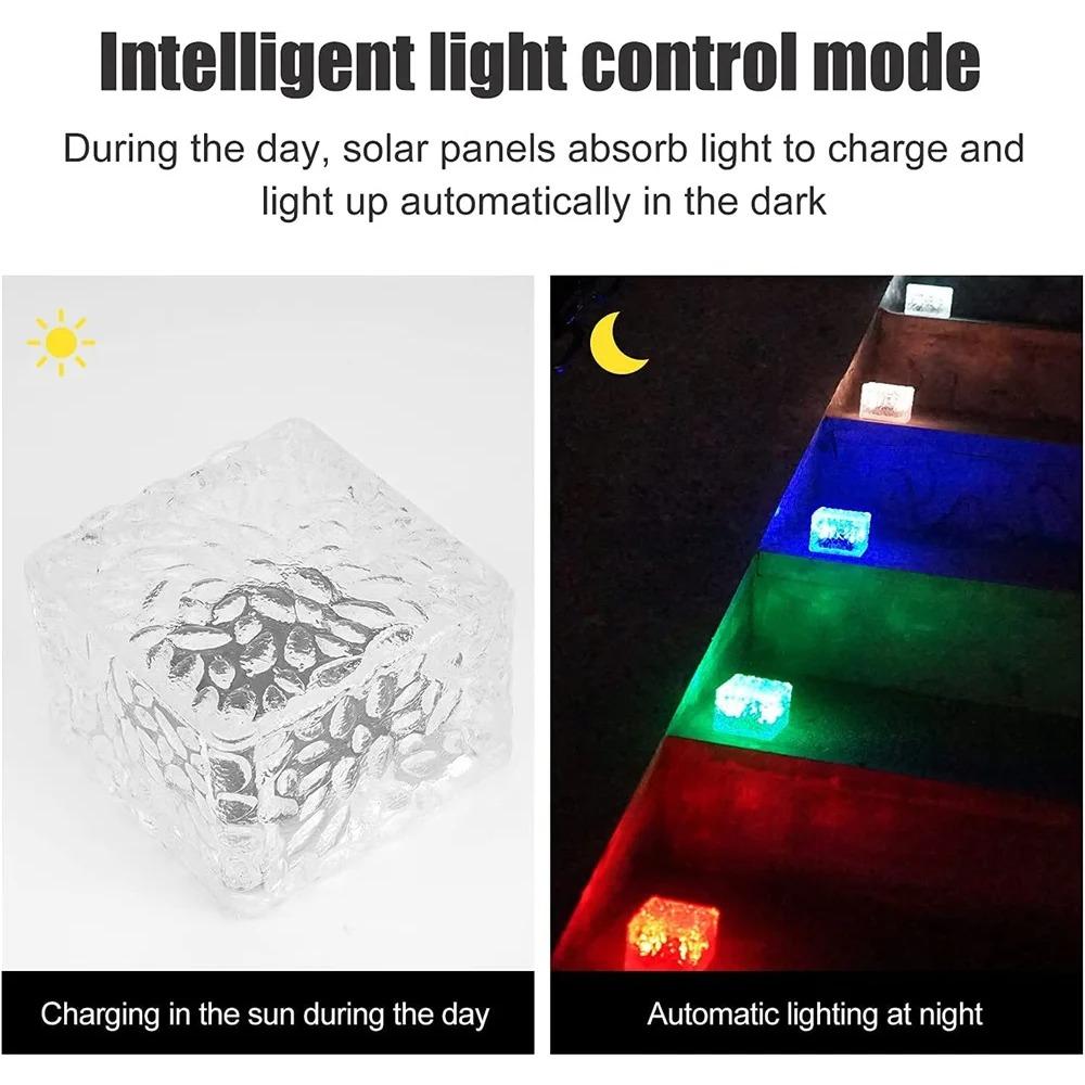 Solar Powered Ice Cube Lamp Glass Brick Landscape Square Glass Outdoor Road Courtyard Garden Decoration