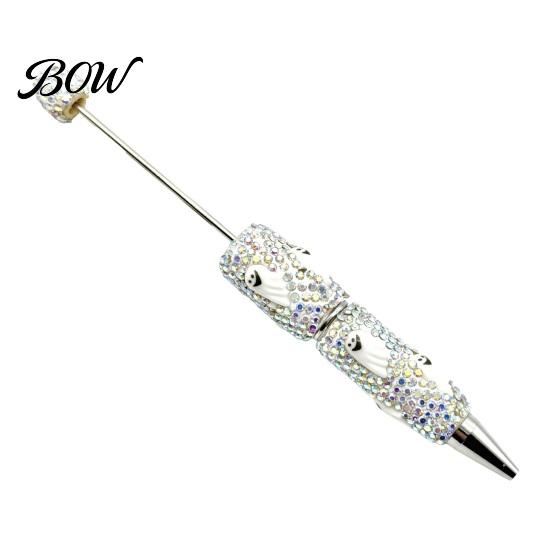 Halloween Beadable Pen Rhinestone Pen, Glitter Plastic Beaded Pumpkin Ghost Skull Writing Gel Ink for DIY Craft Making, School Office Supplies Set