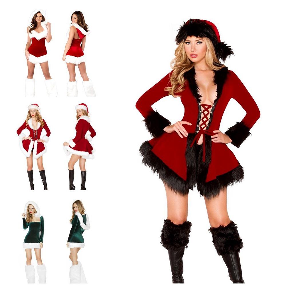 Women's Sexy Santa Outfit Red Tube Top Dress Xmas Cloak Cosplay