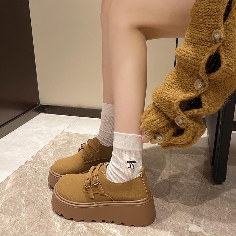 

Женская обувь на платформе-маффин, женские весенне-осенние новые модели, увеличивающие рост, маленькие одинарные туфли Boken, новые модели 40 верблюд