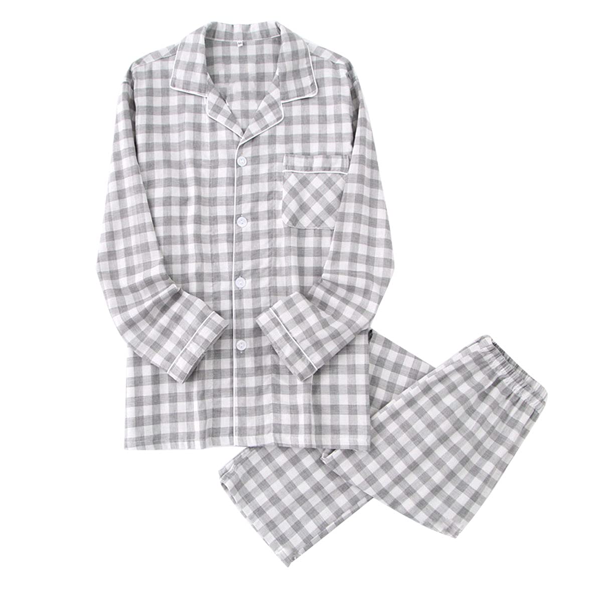 

Пижама Karly Shop из хлопка для мужчин и длинная и в клетку и размер серый 100% женская, застежка на пуговицах спереди, рукава, брюки, узор, весна/лето, мужская