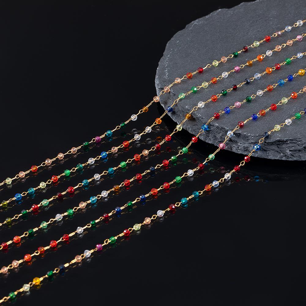 2Meters 1Meter Stainless Steel Thin Chain Colorful Crystal Beaded Chains for DIY Necklace Bracelet Cloth Chain Jewelry Findings