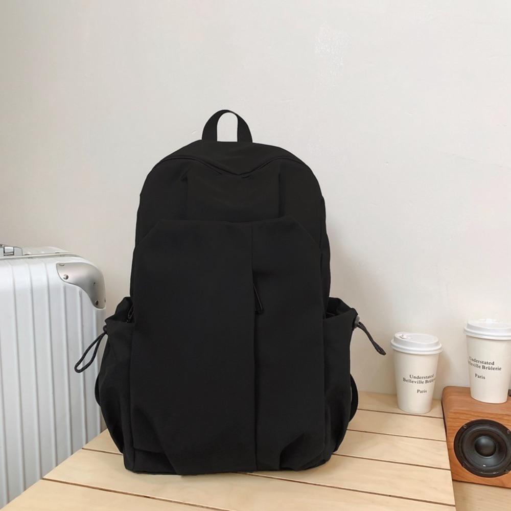 

Fashion Nylon Computer Backpack Large Capacity Waterproof Student Schoolbag Zipper Solid Color Travel Shoulder Bag чёрный