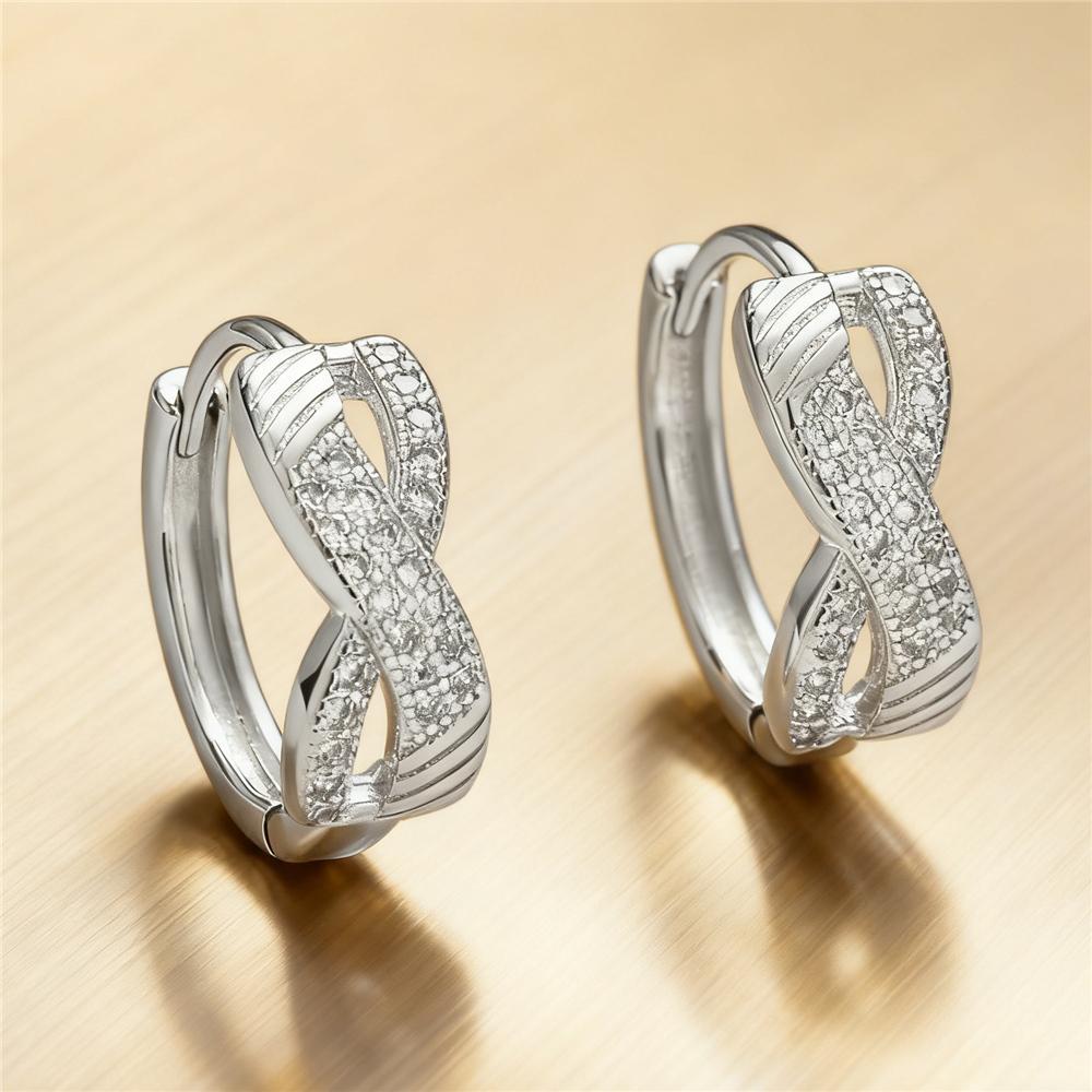 Cute Female White Zircon Stone Hoop Earrings Vintage Fashion Silver Color Wedding  For Women
