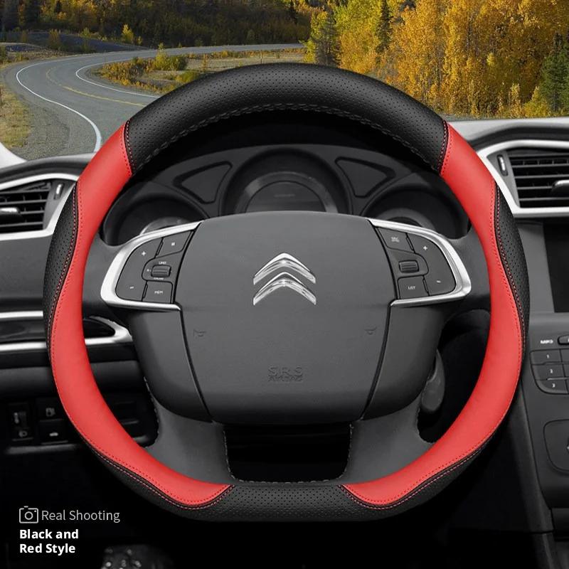Leather Car Steering Wheel Cover for Citroen C3 C4X C5X C5 Aircross e-Berlingo C4 2024 2025 Auto Interior Accessories