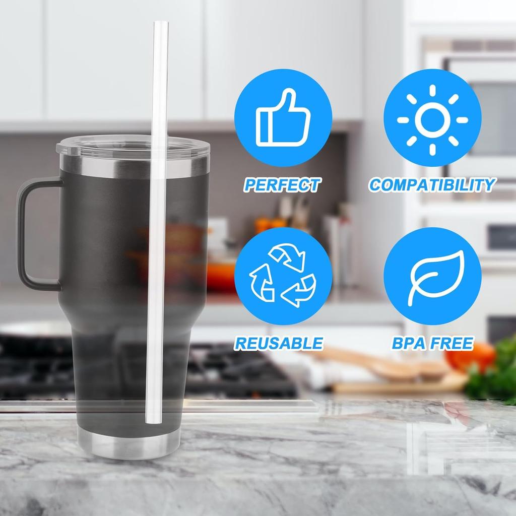 6pcs Replacement Straw for Yeti 42oz, Reble Plastic Drinking Straws with Long Straw Brush and Cleaner Compatible with Yeti Cups and Other 10.6in
