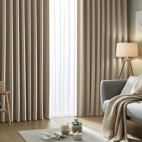 AZRA Curtains, Level 1 Blackout, Set of 4, Vertical Stripes, Soundproof, Thermal, Cold Protection, Privacy, Stylish, Pre-made, Solid Color, Washable,