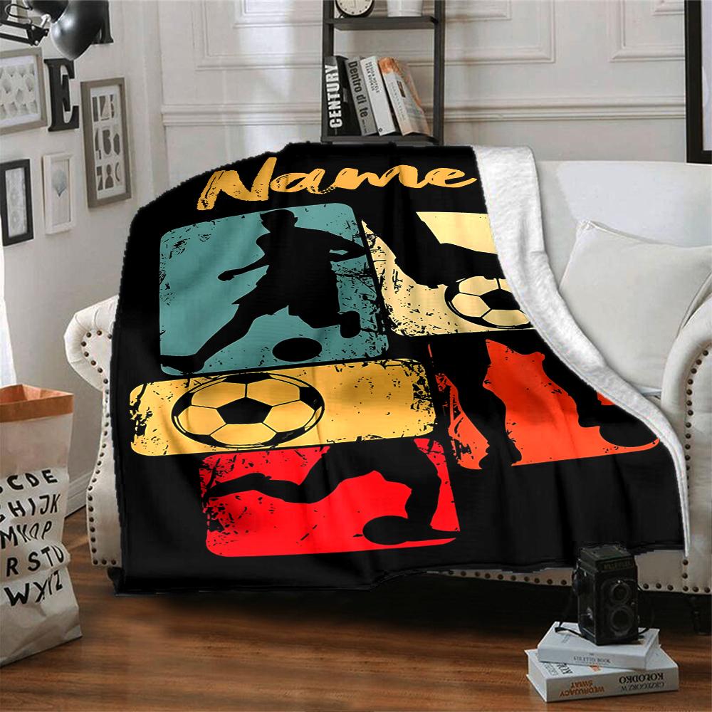 Custom Name Soccer Theme Printed Blanket - Perfect for Couch, Bed, Travel & Outdoor Use | Machine Washable, Cozy & Durable.