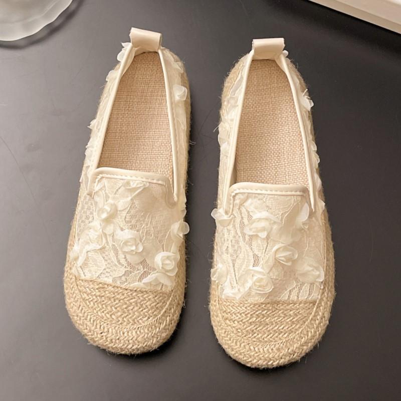Fashion 2025 Spring New Breathable Lace Linen Woven Bohemian Fisherman Loafers for Women Flat Soled Anti Slip Fashionable Outdoor Shoes