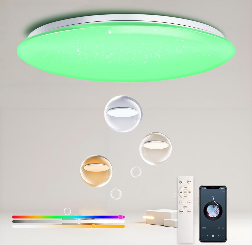 Chysongoods 50cm 55W LED Deckenleuchte Dimmbar & Farbtemperatur Einstellbar RGB Ambiente Integrierter Bluetooth-Lautsprecher Alexa Kompatibel für den Innenbereich