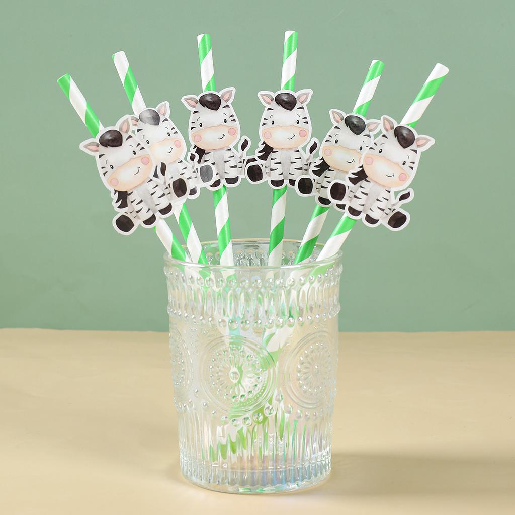6pcs Animal Paper Drinking Straw LIon Tiger Jungle Birthday Party Forset Safari Party Supplies Kids Wild One Birthday Decoration