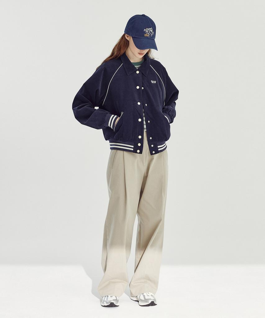 Between A And B Floral Quilted Corduroy Varsity Jacket [Navy]