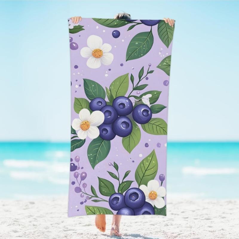 

Blueberry Fruit Flower Beach Towel Lightweight Microfiber Beach Towels Decor Quick Dry Pool Towel for Beach Travel Swim Camping W40*H60(CM)