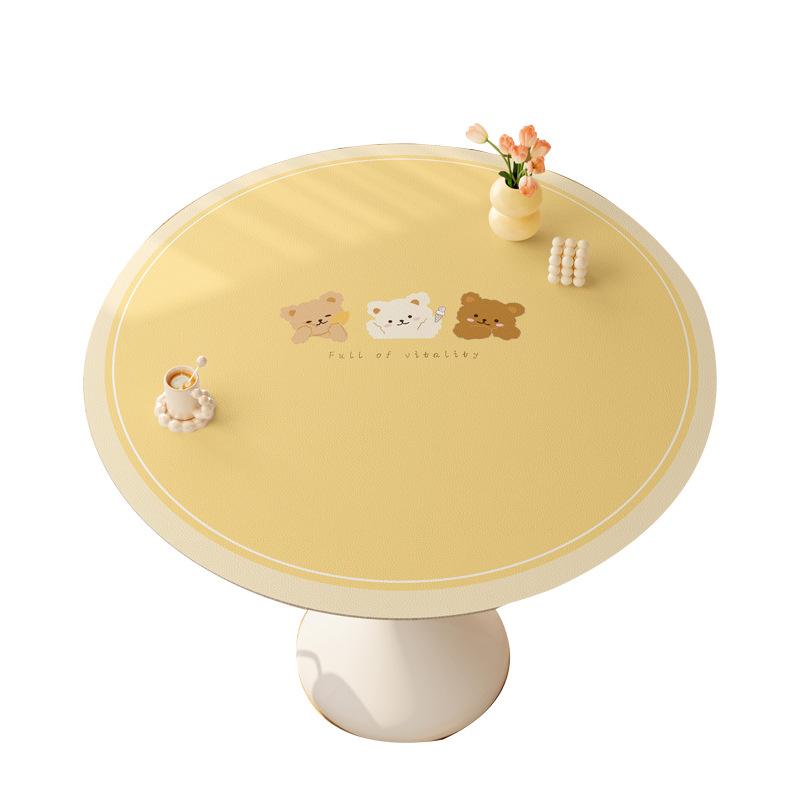 Cartoon Cute Small Round Table Mat Oil-Proof Round Dining Table Cloth Living Room Dust-Proof High-End Cover Cloth Leather Leave-In Tablecloth
