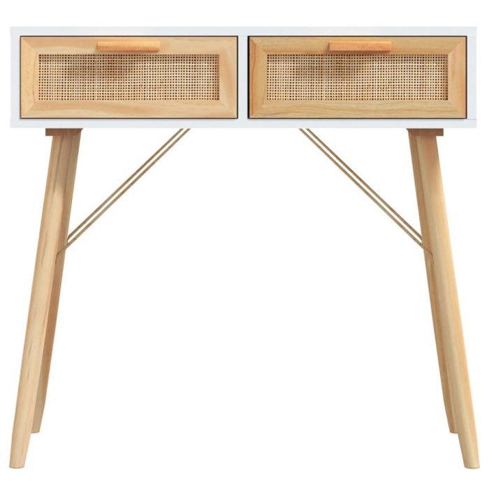 VidaXL Table console Blanc 80x30x75 cm Bois massif pin /rotin naturel 345624