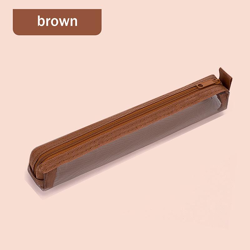 

Mesh Travel Cosmetic Storage Bag Toiletries Clear Wash Bag Brush Storage Bag Multi-Functional Square Stationery Pencil Pouch коричневий