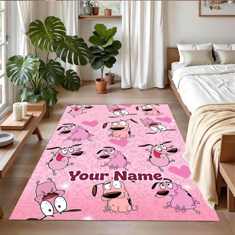 Crystal Velvet Rug Custom Name Text, Soft Non Slip Floor Mat Home DecorCourage the Cowardly Dog