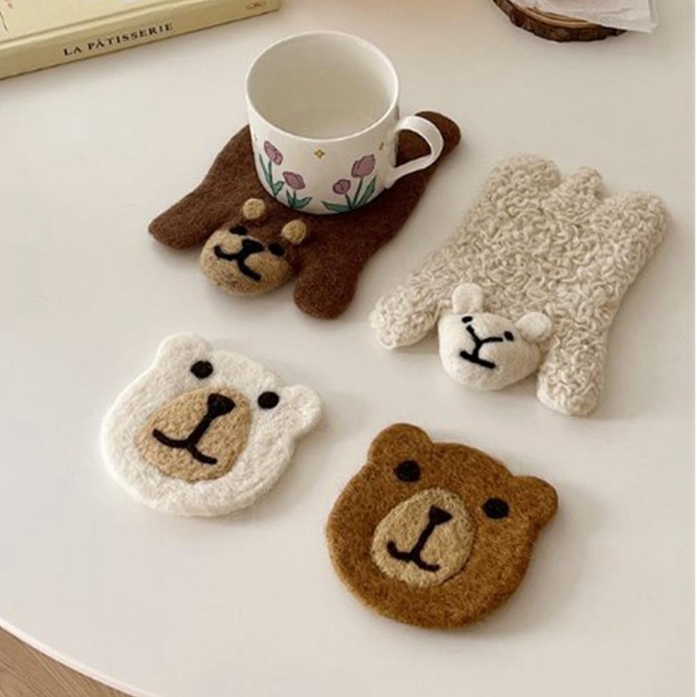 Bear Outline Bear Coaster Wool Felt Cup Pad Anti‑slip Drink Mat Tea Table