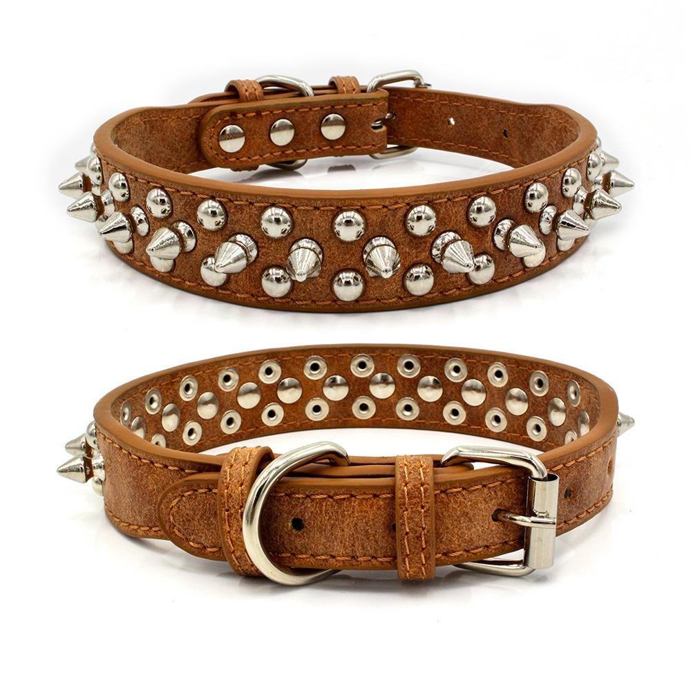 

Pet collar retro anti-bite rivet punk style dog collar sofa leather medium and large dog leash collar Xs: width 2.5cm, adjustable 21-27cm