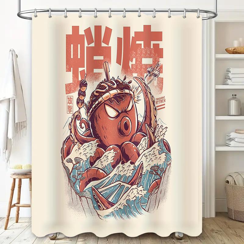 Japanese Octopus Shower Curtain Washoku Ramen Seafood Decor Bathroom Art Washoku Shower Liner Japanese Style Home Decor Japandi