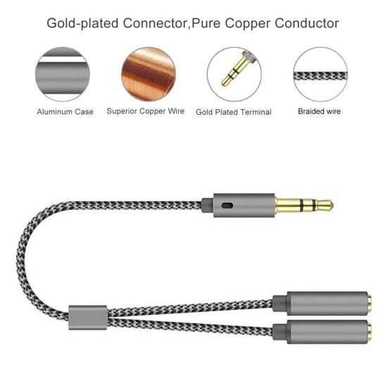 3.5mm 1 Male to 2 Female Ports Headphone Microphone Audio Cable Adapter Splitter