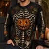 2026 New Men's Halloween 3D Printed Long Sleeve Casual Round Neck Top Long Sleeve  with Pumpkin Skull Flame and Chain Design