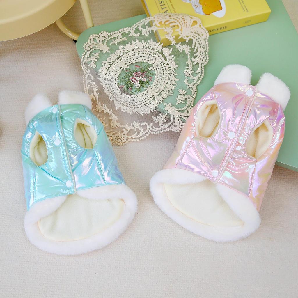 Autumn Winter Dog Clothes Solid Color Dog Cotton Clothes Patterned Sequins Plush Small and Medium-sized Dog Pet Clothes Puppy