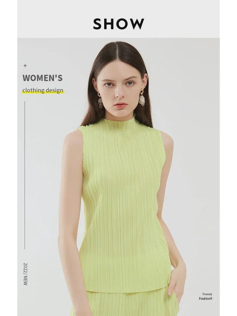 Miyake 2025 Sommer Damen Slim Ärmellos Stehkragen Weste - Vielseitiges Basic-Top