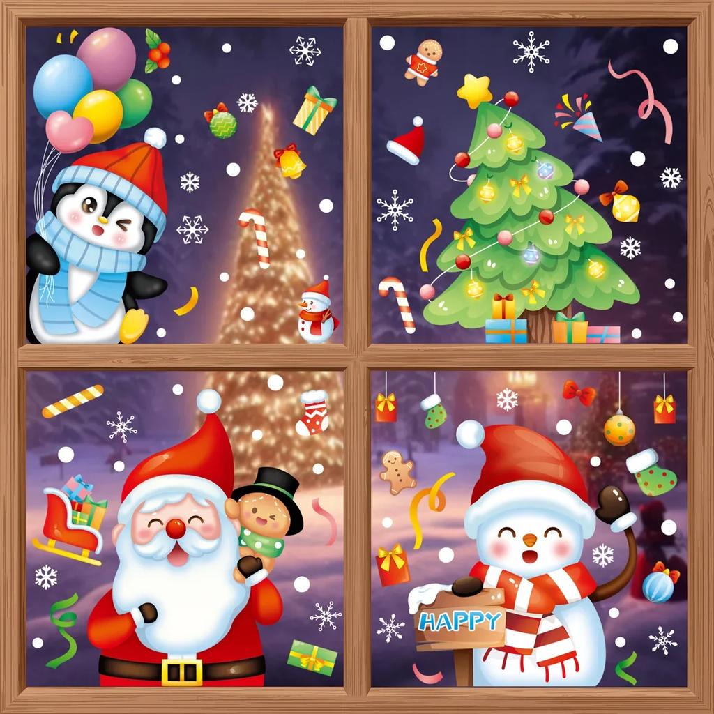 Christmas Stickers, Snowflake,Elk,Snowman,Santa Claus for Door, Wall, Window, Decoration Display