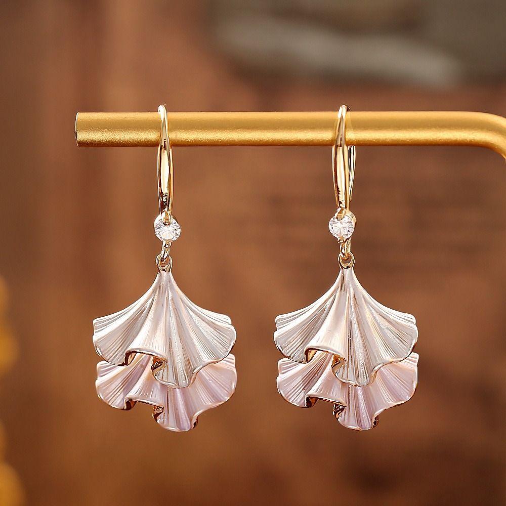 Synthetic Rhinestone Ginkgo Ear Pendant Double-layer Sweet Earrings Jewelry Ginkgo Earrings Party