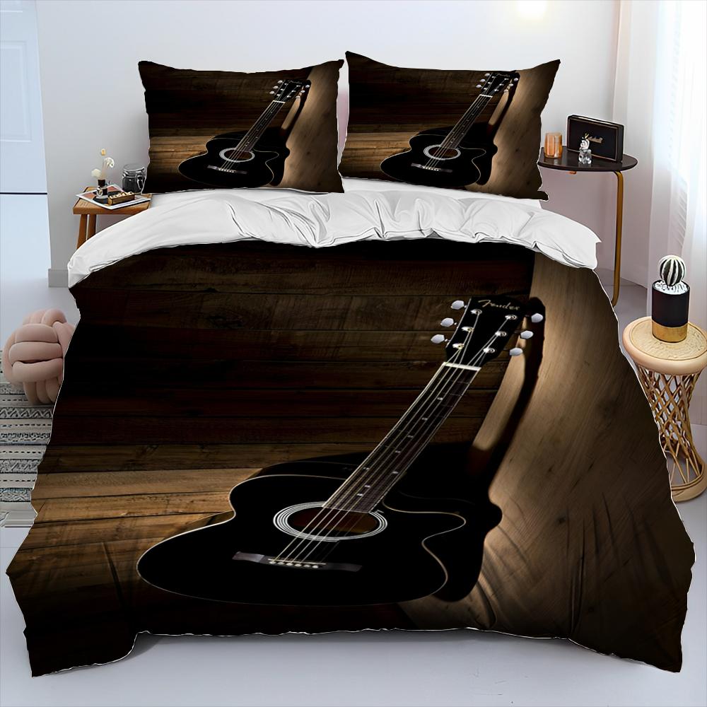 3D Classical Guitar Electric Guitar Comforter Bedding Set,Duvet Cover Bed Set Quilt Cover Pillowcase,King Queen Size Bedding Set