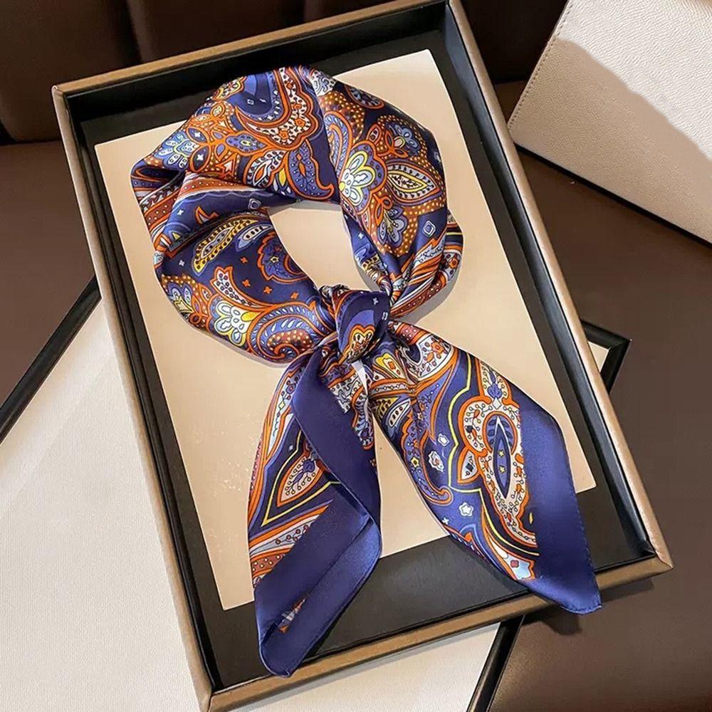 Bohemia Style Square Scarf Hijab 70x70cm Smooth Bandana Imitation Silk Scarf  for Women Female