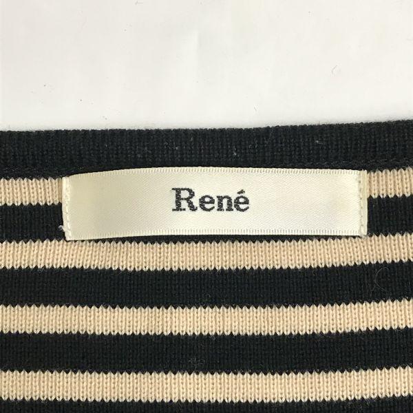 Made In Japan Rene Frill Mini Dress S 36 Short Sleeve Black×Beige Striped Stretch(USED)