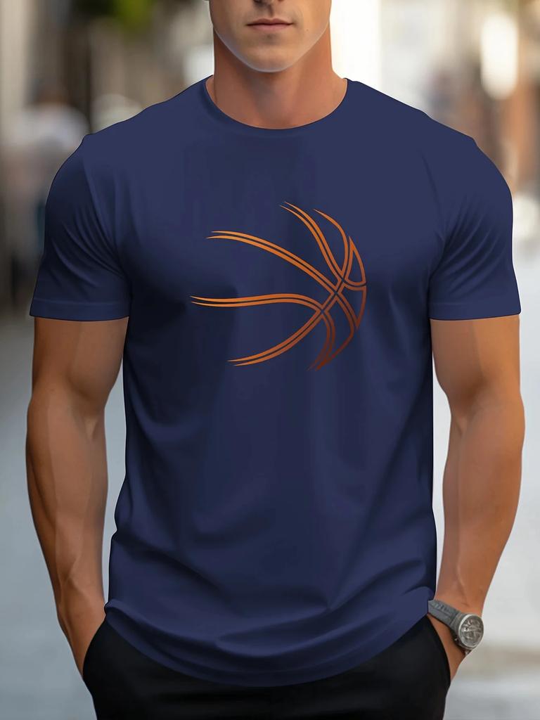 Summer Men's 100_ Cotton Comfortable Casual Loose Oversized Basketball Pattern Print Sports Round Neck Short Sleeved T-shirt