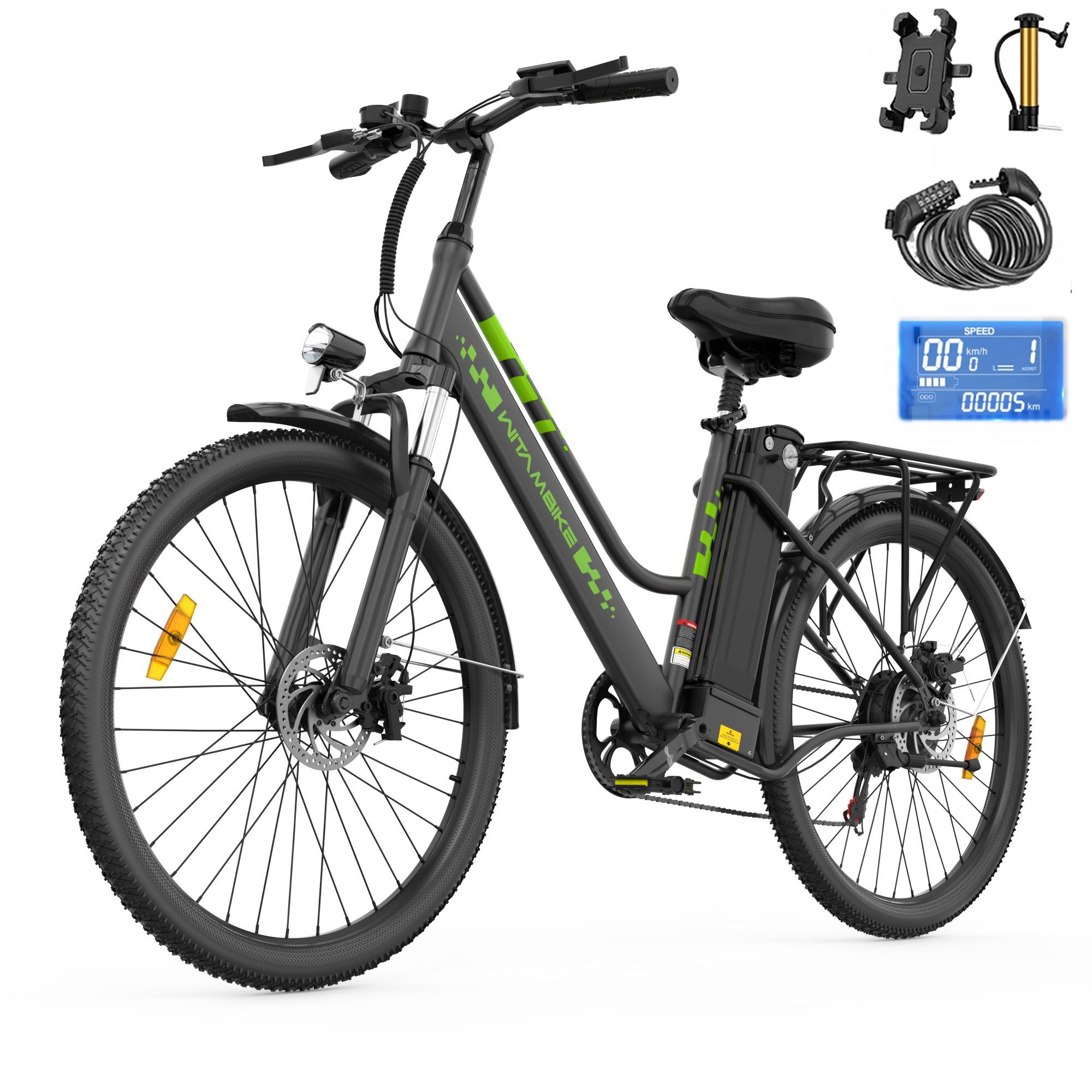 Elektrofahrrad für Erwachsene 26  250W Motor WITAMBIKE C26 36V 15AH Akku 26 Zoll Breite Reifen 100KM Reichweite E-Bike schwarz