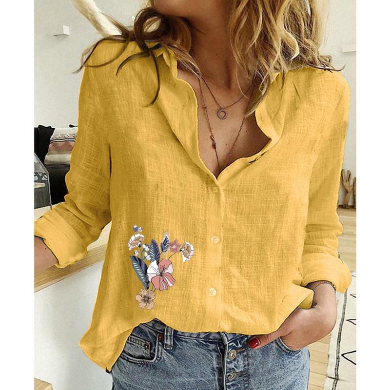 Spring and Autumn Ya Ma Xun, Women's Casual Loose Long Sleeve Linen Shirt Large Size Women's Clothing