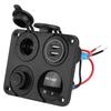 Keenso DC12/24V 4-Way Waterproof Switch Panel with LED Light, ON/OFF Toggle, 4.2A USB Socket, Voltmeter, and Cigarette Lighter (Blue Light) for Marine