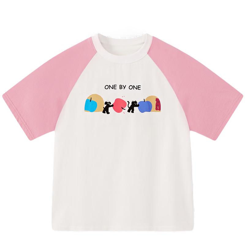 MQD Boys Pure Cotton Color-block Raglan Short Sleeve T-Shirt 140 розовый
