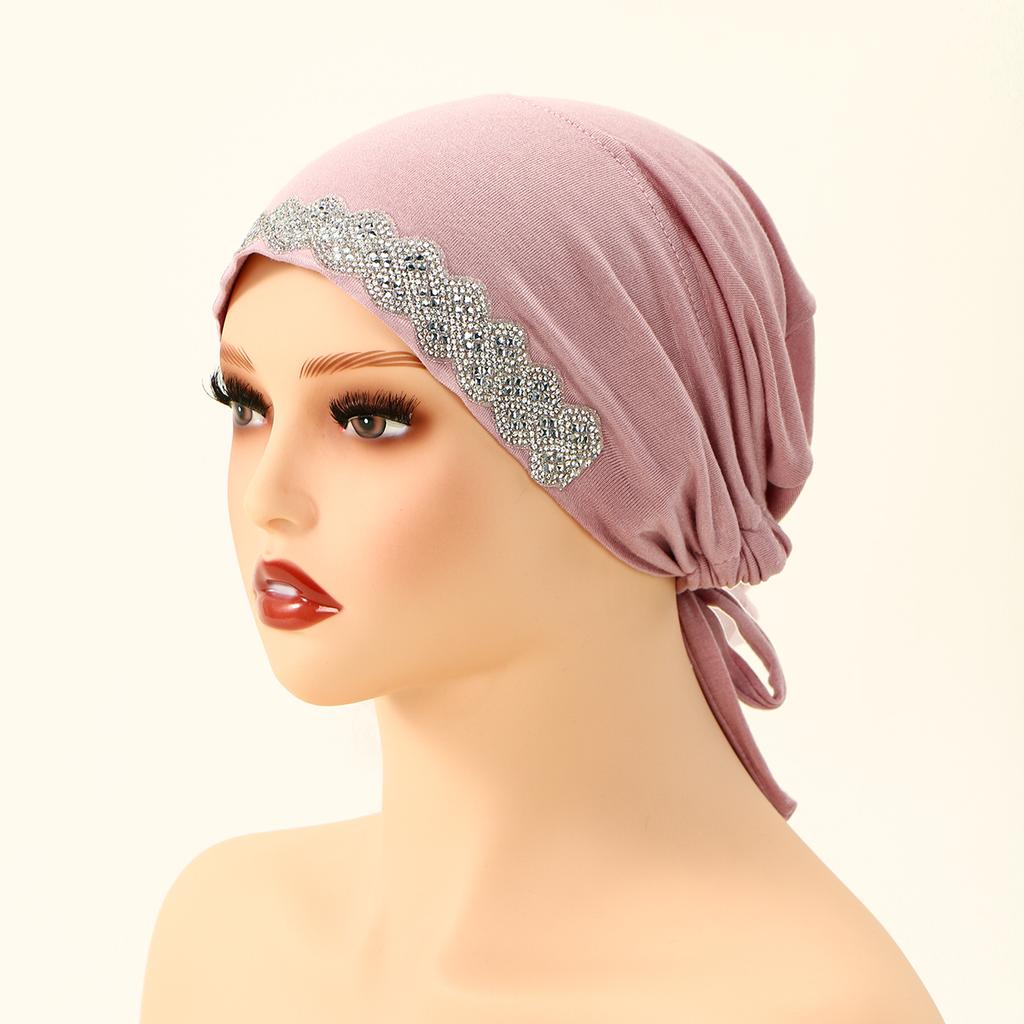 Fashion Shiny Rhinestone Cotton Modal Inner Caps Hat Women Muslim Hijab Underscarf Jersey Caps Islam Turban Female Headscarf
