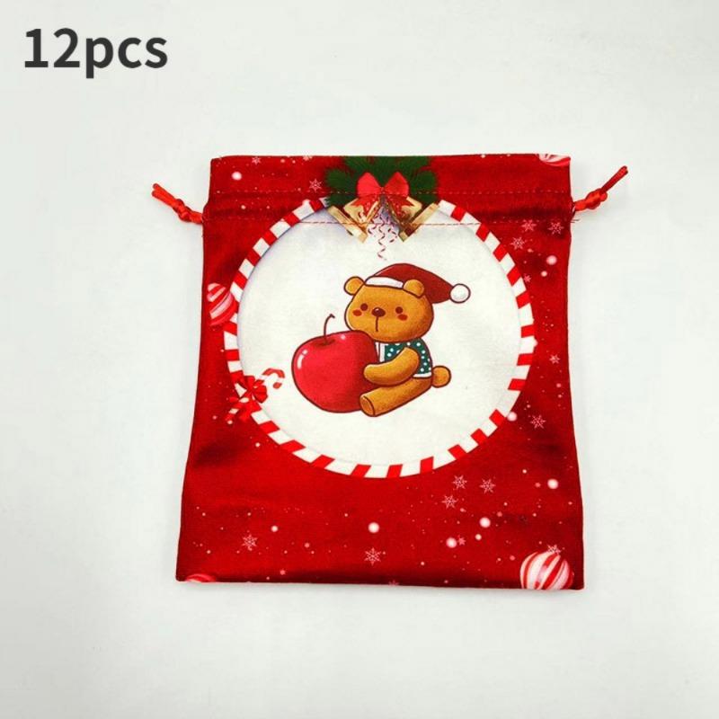 12pcs Christmas Apple Bag Drawstring Christmas Christmas Eve Gift Bag Apple Gift Bag Flannel Apple Bag