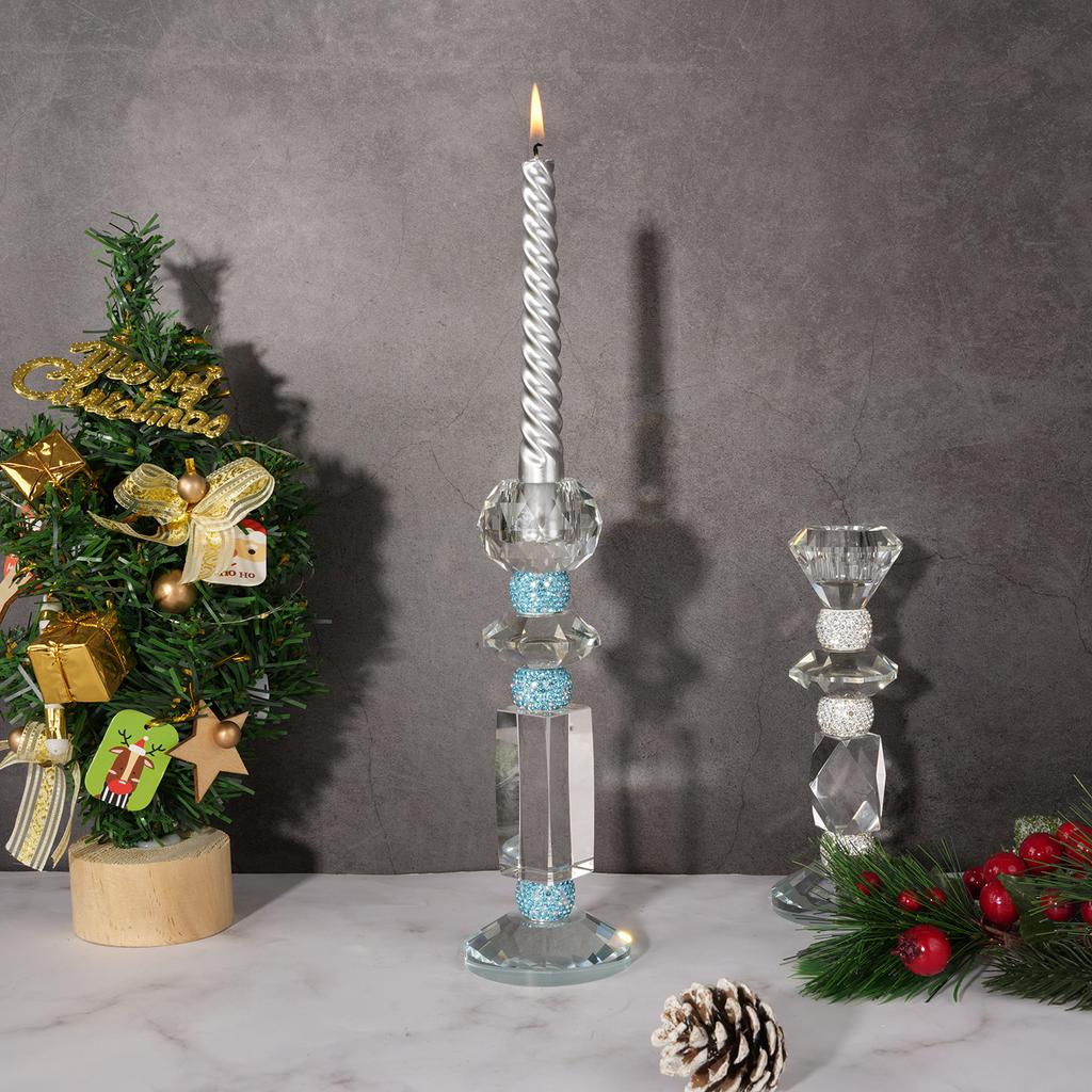 Crystal Glass Candle Holder Blue Diamond Candelabrum Transparent Candlestick Wedding Home Decoration Accessories