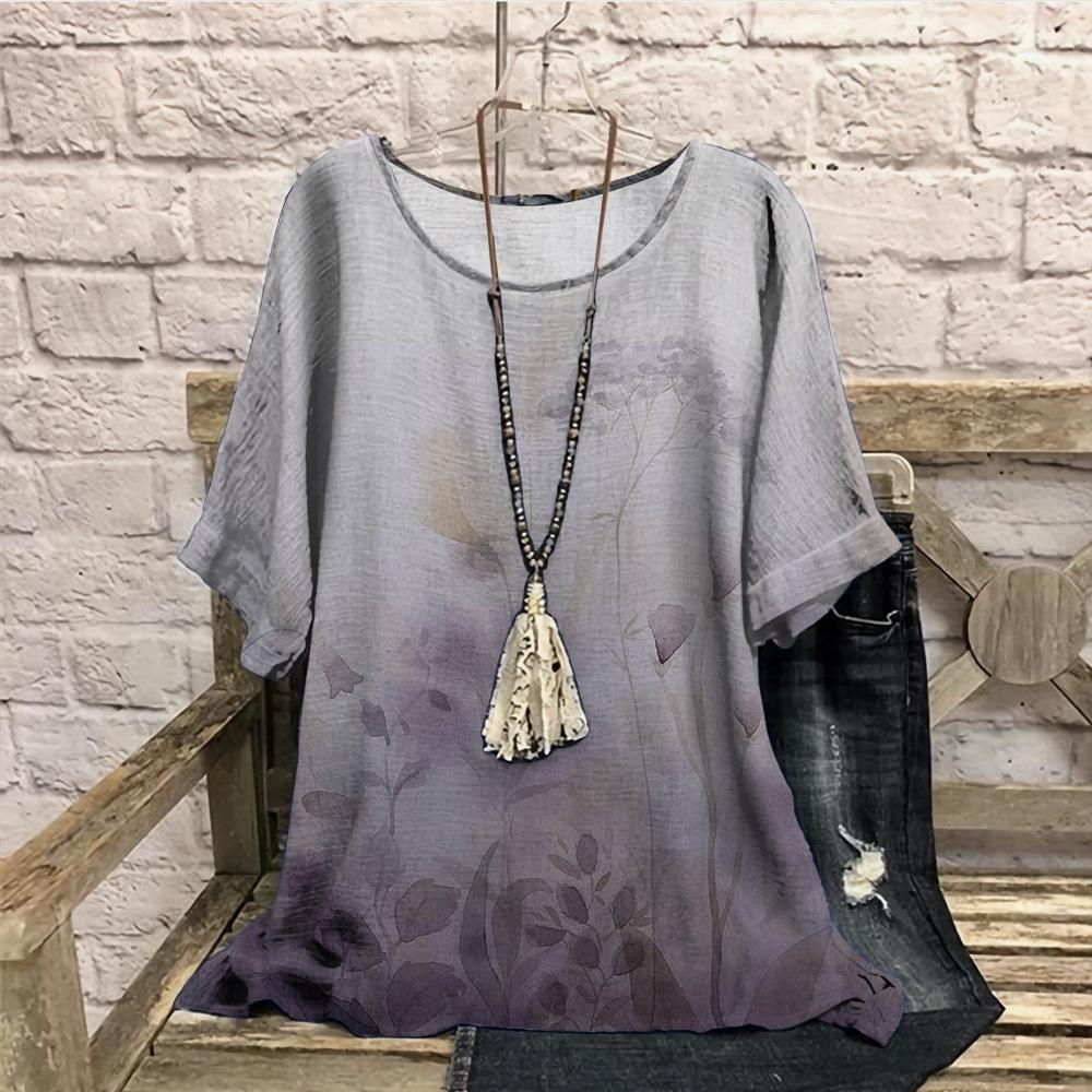 3D Women’s T-Shirts Retro Gradient Color Print Summer Tee Plus Size Casual Round Neck Short Sleeved Loose Slimming Women's Clothing