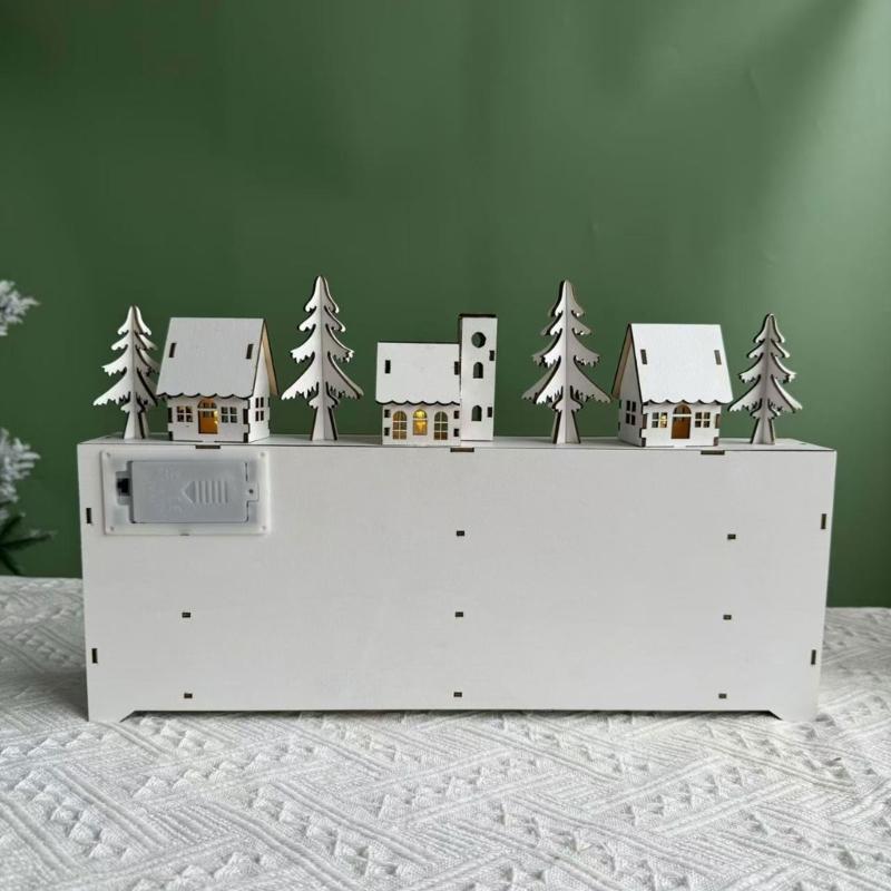 Wooden Advent Calendar with LED Village Lights, 24 Numbered Drawers for Daily Christmas Surprises Plus Seasonal Shelf Display