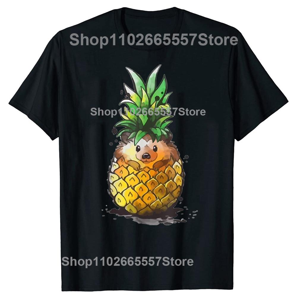 Funny Hedgehog Pineapple Summer T Shirts Unisex Women Pure Cotton Humor Streetwear Tee Shirt Short Sleeve Unisex Loose Clothing
