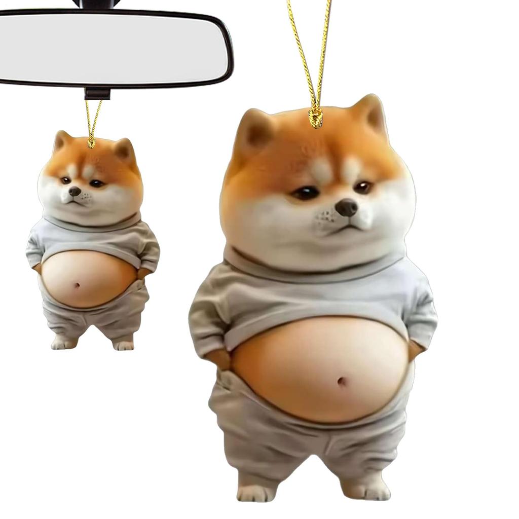Deb Dog Mascot Chubby Dog Keychain Belly Cock Plush Car Rear Mirror Decoration Dashboard