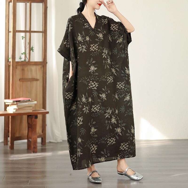 DIMANAF New 2026 Women Plus Size Spring Summer Beach Vintage Long Dress Floral Print Loose Oversize Maxi