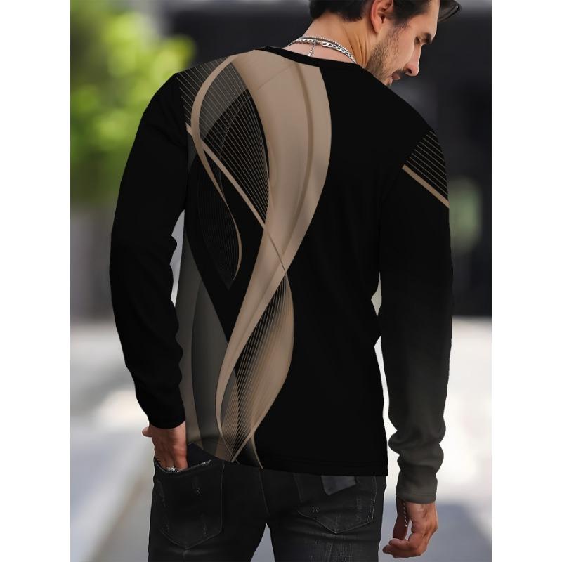 Men's casual long-sleeved T-shirt with 3D printed letter pattern, suitable for outdoor wear in spring and autumn, street fashion