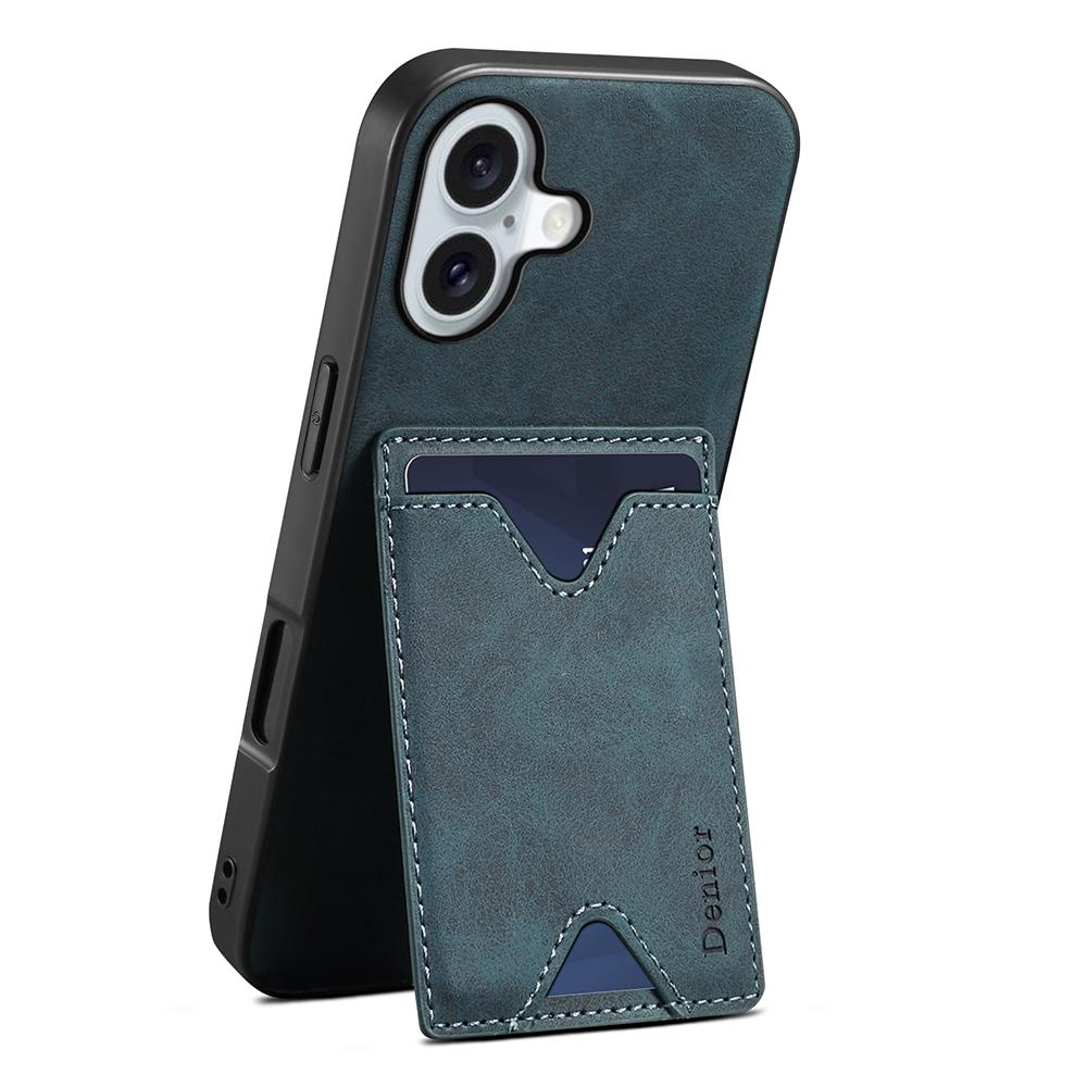DENIOR For iPhone 17 Case Card Holder Kickstand Leather + PC + TPU Phone Cover
