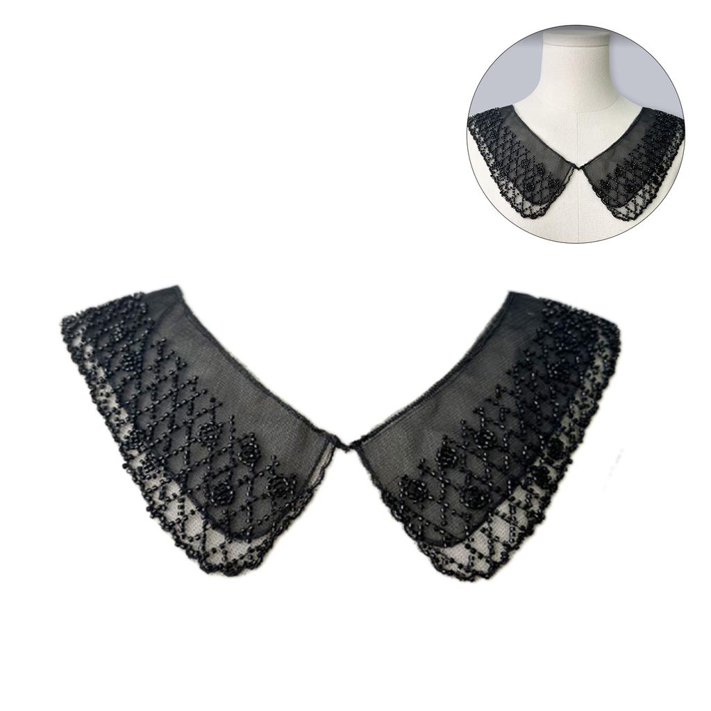 Elegant Organza Beaded Embroidered Faux Collar Necklace Half Shirt Blouse Choker Fashion Clothing Accessory for Women